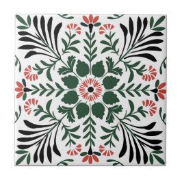 Groene en rode volkskunst Kerstmis Tegeltje