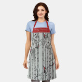 Groene en rode vrolijke kerst Kardinaal Bird Birch Schort (Gedragen)