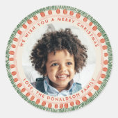 Groene en rode waterverf Happy Fringe-foto Ronde Sticker (Voorkant)