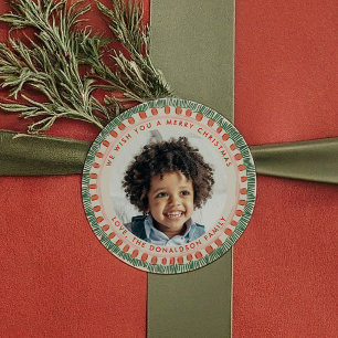 Groene en rode waterverf Happy Fringe-foto Ronde Sticker