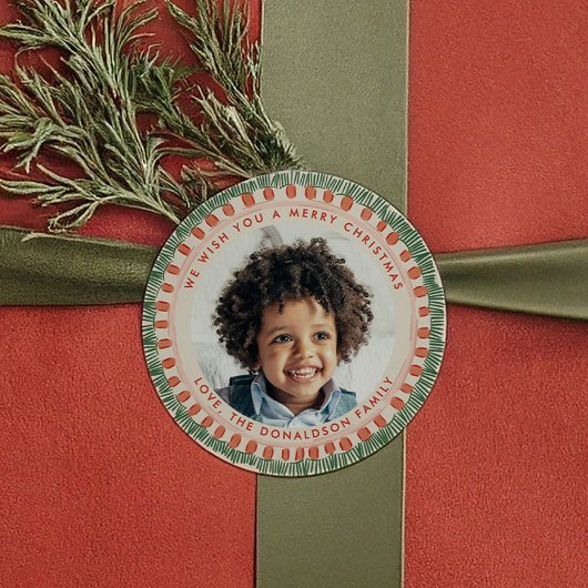 Groene en rode waterverf Happy Fringe-foto Ronde Sticker