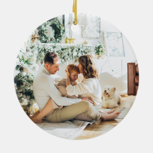 Groene en Rode Waterverf Holly Berry Familie Foto Keramisch Ornament (Achterkant)