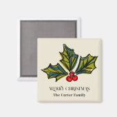 Groene en Rode Waterverf Holly Berry Magneet (Voorkant / Achterkant)