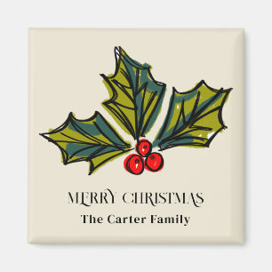 Groene en Rode Waterverf Holly Berry Magneet