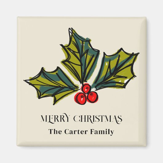 Groene en Rode Waterverf Holly Berry Magneet (Voorkant)