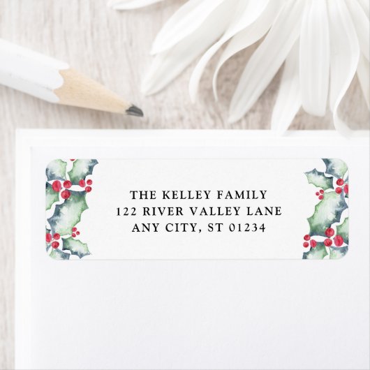 Groene en Rode Waterverf Holly, Vakantie Etiket (Insitu)