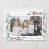 Groene en Rode Waterverf Holly, Vakantieknopkaart Feestdagenkaart