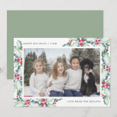 Groene en Rode Waterverf Holly, Vakantieknopkaart Feestdagenkaart (Voorkant / Achterkant)