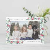 Groene en Rode Waterverf Holly, Vakantieknopkaart Feestdagenkaart (Staand voorkant)