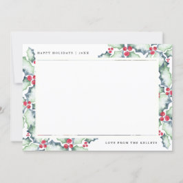 Groene en Rode Waterverf Holly, Vakantieknopkaart Feestdagenkaart