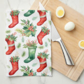Groene en rode Waterverf kerstkousen Theedoek (Quarter Fold)