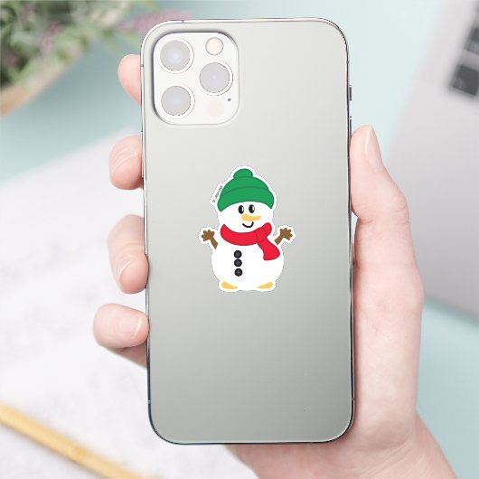 Groene en Rode Winter Sneeuwman Sticker (Telefoon)