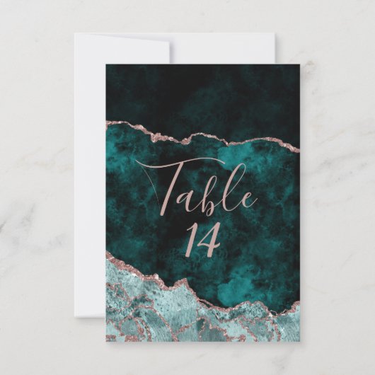 Groene en Roos gouden bruidetabelnummers Kaart (Achterkant)