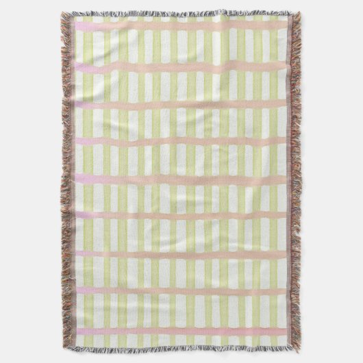 Groene en roze aquarelstrepen op wit deken (Voorkant Verticaal)