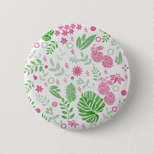 Groene en roze bladeren en bloemen ronde button 5,7 cm