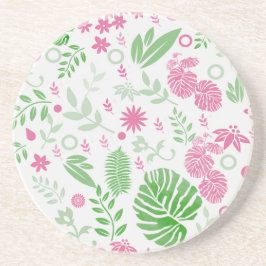 Groene en roze bladeren en bloemen zandsteen onderzetter