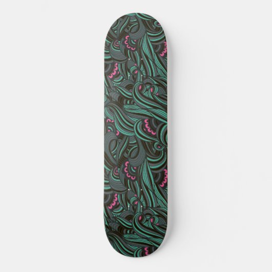 Groene en Roze Bloemen Patroon Skateboard (Voorkant)
