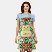 groene en roze bloemen schort (Gedragen)