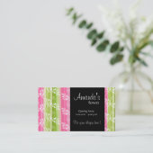 Groene en roze bloemen & strepen Visitekaartje (Staand voorkant)