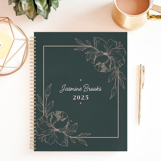 Groene en Roze Bloemenrand 2025 Custom Name Planner
