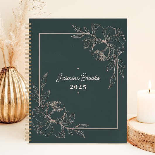 Groene en Roze Bloemenrand 2025 Custom Name Planner
