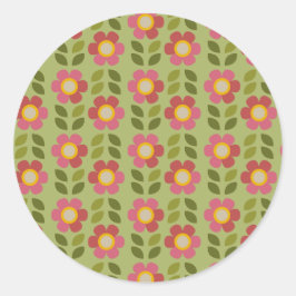 Groene en Roze Bloemensticker - Bloom & Stick Ronde Sticker