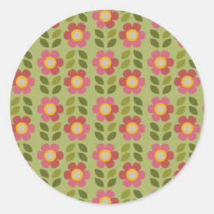 Groene en Roze Bloemensticker - Bloom & Stick Ronde Sticker