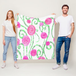 Groene en Roze Bloemenwijnstokken Fleece Deken