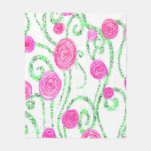 Groene en Roze Bloemenwijnstokken Fleece Deken (Voorkant)