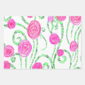 Groene en Roze Bloemenwijnstokken Inpakpapier Vel (Voorkant 3)