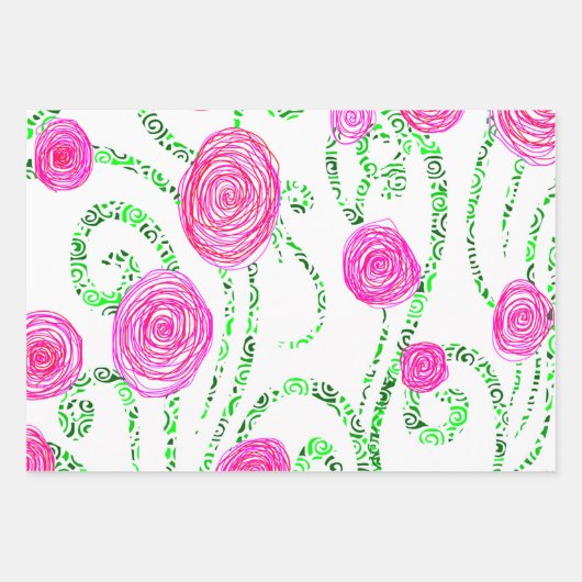 Groene en Roze Bloemenwijnstokken Inpakpapier Vel (Voorkant 2)
