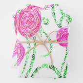 Groene en Roze Bloemenwijnstokken Inpakpapier Vel (In situ)