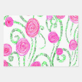 Groene en Roze Bloemenwijnstokken Inpakpapier Vel (Voorkant)