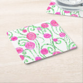 Groene en Roze Bloemenwijnstokken Kartonnen Onderzetters (Schuin)