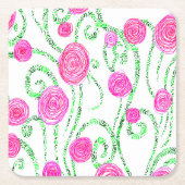 Groene en Roze Bloemenwijnstokken Kartonnen Onderzetters (Voorkant)