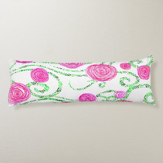 Groene en Roze Bloemenwijnstokken Lichaamskussen (Achterkant)