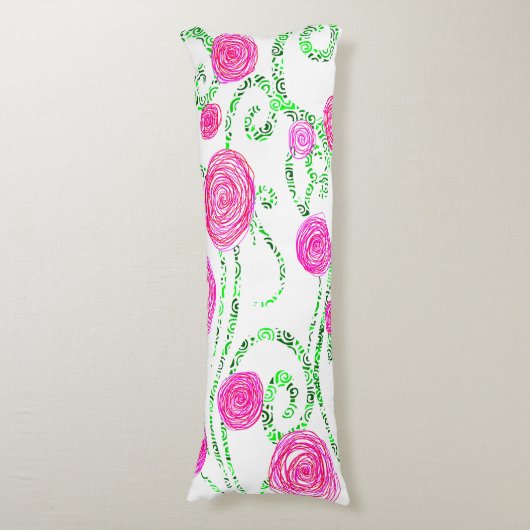 Groene en Roze Bloemenwijnstokken Lichaamskussen (Voorkant Verticaal)