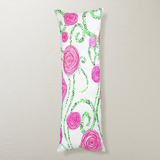 Groene en Roze Bloemenwijnstokken Lichaamskussen (Achterkant (Verticaal))