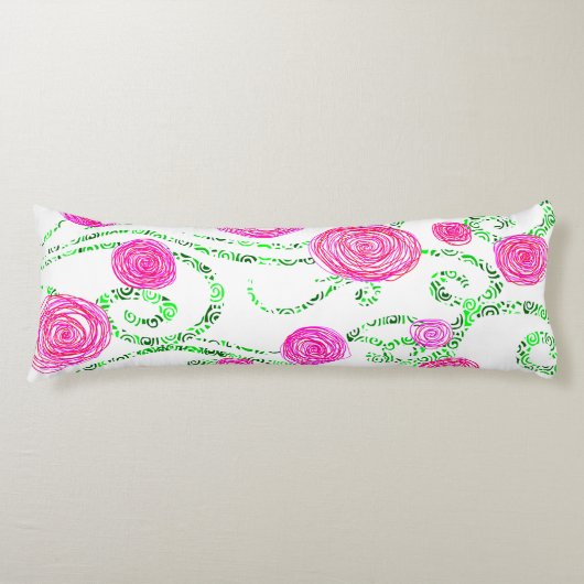 Groene en Roze Bloemenwijnstokken Lichaamskussen (Voorkant)