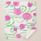 Groene en Roze Bloemenwijnstokken Sherpa Deken (Voorkant)