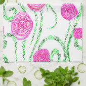 Groene en Roze Bloemenwijnstokken Theedoek (Gevouwen)