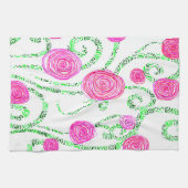 Groene en Roze Bloemenwijnstokken Theedoek (Horizontaal)