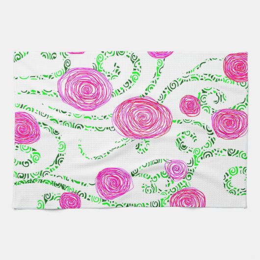 Groene en Roze Bloemenwijnstokken Theedoek (Horizontaal)