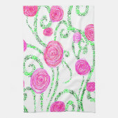 Groene en Roze Bloemenwijnstokken Theedoek (Verticaal)