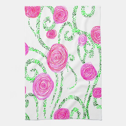 Groene en Roze Bloemenwijnstokken Theedoek (Verticaal)