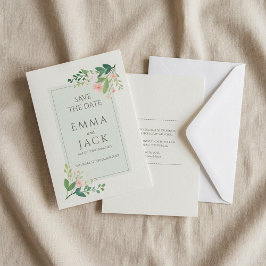 Groene en roze bloemenzachte bruiloft save the dat date