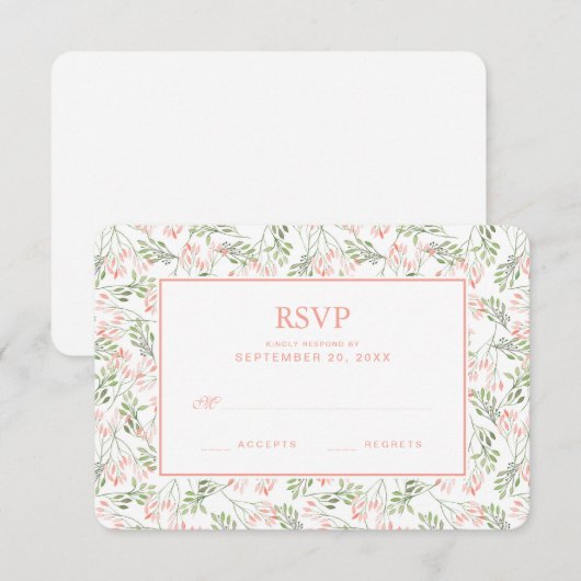 Groene en roze botanische Waterverf - Bindende RSV RSVP Kaartje (Voorkant / Achterkant)