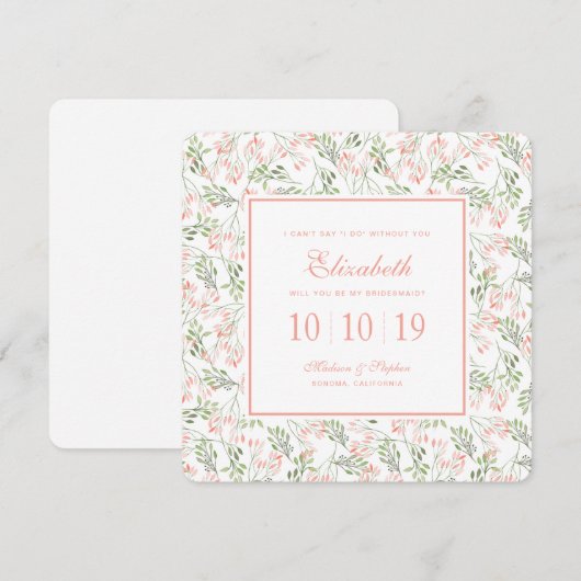 Groene en roze botanische Waterverf - Bridesmaid Kaart (Voorkant / Achterkant)