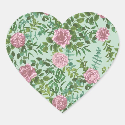 Groene en roze bruiloft Deal Light Floral Hart Sticker (Voorkant)