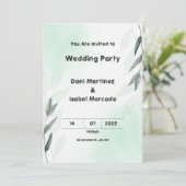 Groene en roze bruiloft kaart (Staand voorkant)